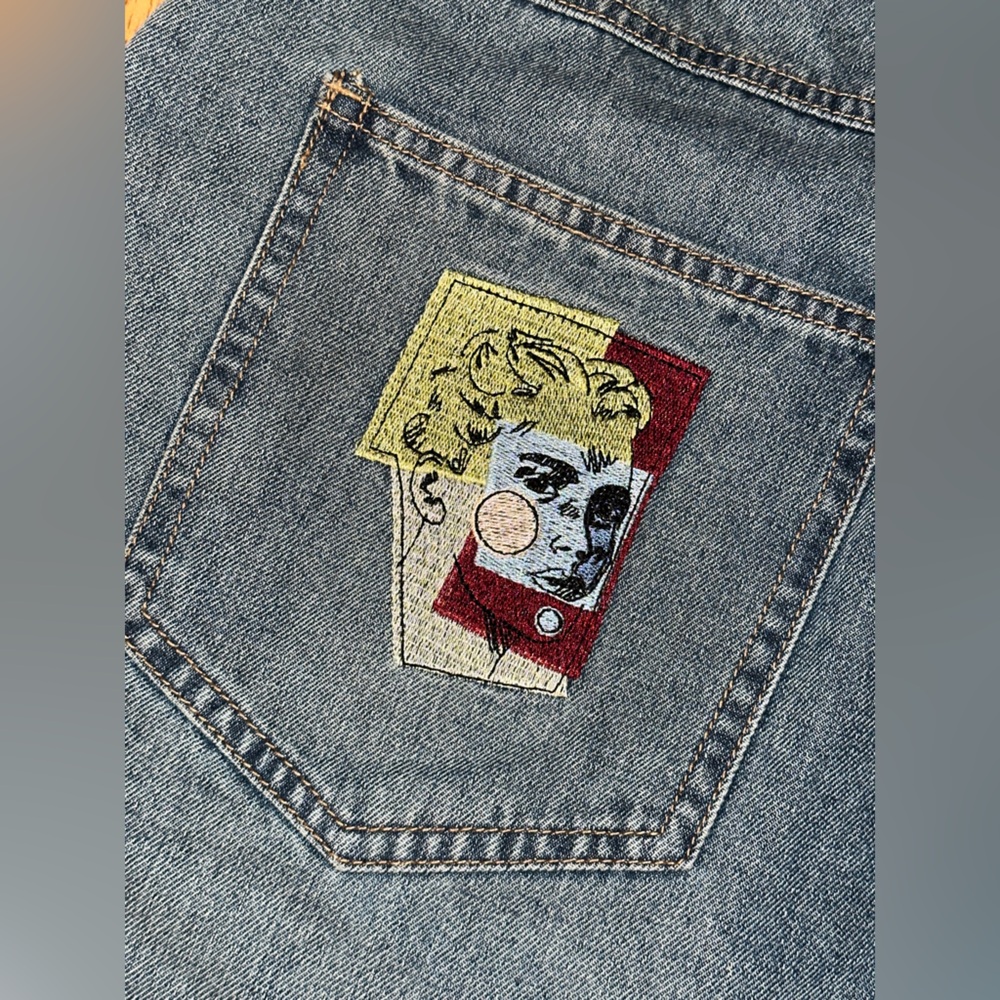 KID SUPER Kidsuper Face Patchwork Baggy Jorts Shorts Light Wash MEDIUM 34 Waist - Picture 12 of 13